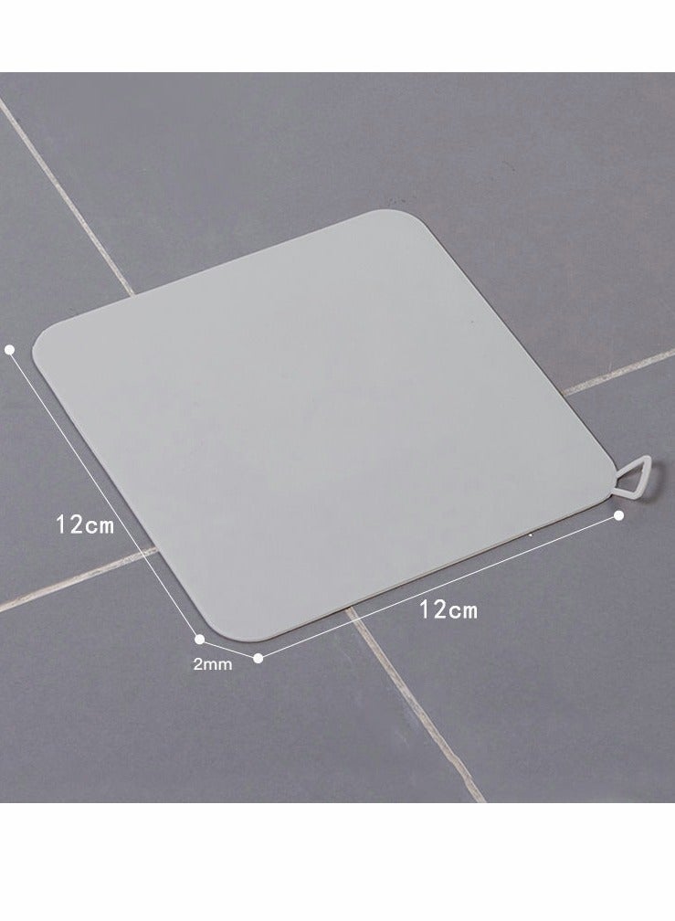KASTWAVE 4 Pcs Drain Cover, Bathroom Drain Plugs Tub Stopper Sewer Drain Cover Mat Silicone Deodorant Pad Shower Drain Stopper Floor Drain Anti-odor Pad Mat, for Kitchen, Laundry, Toilet, Grey (12cm*12cm) - Image 1
