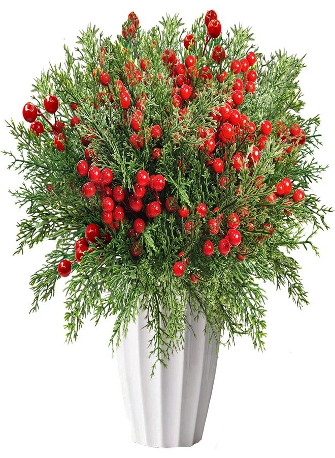 تينسو أربع قطع من أغصان الصنوبر الصناعية مع توت أحمر نابض بالحياة، زينة عيد الميلاد لتنسيقات العطلات، أغصان صناعية للأعمال اليدوية، مثالية لعرضها على رف الموقد، وقطعة مركزية للطاولة، وديكور المنزل الاحتفالي - Image 1