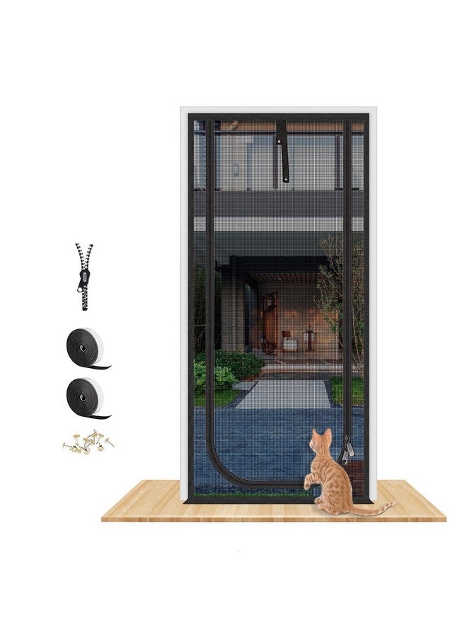 QWR Upgraded Pet Screen Door Fits Doors Up To 30"X80",Heavy Duty Cat Proof Mesh Screen Door With Zipper Closure,Prevent Cats Running Out From Home,Bedroom,Living Room,Kitchen(UType,Black) - Image 1