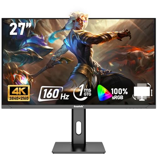 Gawfolk 27 inch IPS PC Screen, 4K Gaming Monitor 160Hz, 1ms, FreeSync, 100% sRGB, 178° Wide Viewing Angle, HDMI 2.1, DisplayPort,Height-Adjustable and Swivel,75 * 75MM Wall Mount Compatible - Black - Image 1