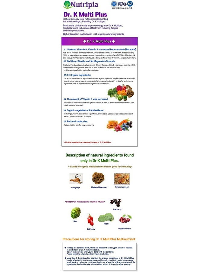 Nutripia Dr. K Multi Plus multivitamin 240 Tablets - Image 2
