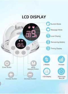 كادي ون 2 مضخة حليب كهربائية قابلة للارتداء  بدون استخدام اليدين مع شاشة LCD و 9 مستويات و 2 أوضاع قابلة للشحن مع وضع التدليك  - Image 4