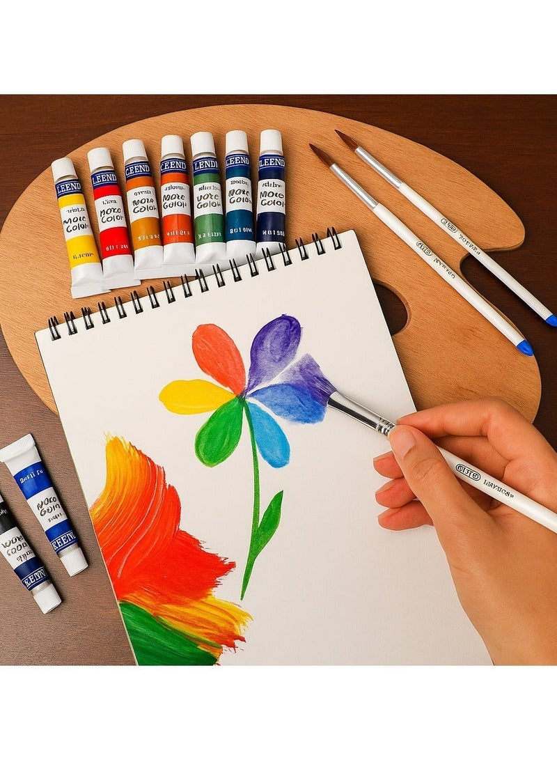 لينو طقم ألوان مائية للرسم 12 لون 12 مل × 12 قطعة مع 4 فرش ولوحة ألوان - Image 3