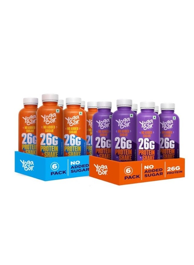 Yogabar Protein Shake Combo Pack | 26g Protein Milkshake with No Added Sugar | 12 Bottles, 250ml each (6 x Double Chocolate & 6 x Cold Coffee) - Image 1