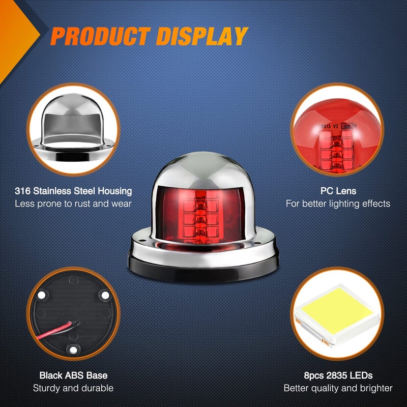 Nilight Marine Boat Navigation Light 2PCS 8LED Red Green LED Port Starboard Signals Bow Lights 12V Waterproof for Skeeter Yacht Pontoon Speedboat Sailboats Fishing Boats - Image 5