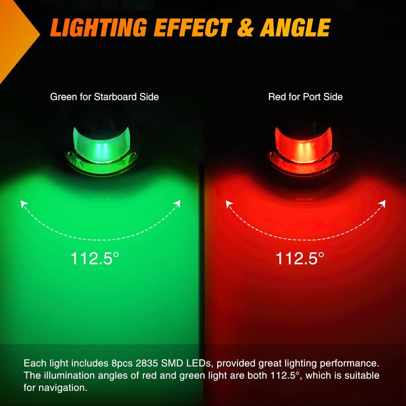 Nilight Marine Boat Navigation Light 2PCS 8LED Red Green LED Port Starboard Signals Bow Lights 12V Waterproof for Skeeter Yacht Pontoon Speedboat Sailboats Fishing Boats - Image 3