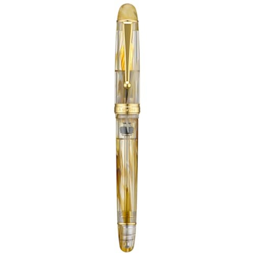 Asvine V126 Vacuum Filling Fountain Pen Brown Swirl Transparent Acrylic, Medium Nib Large-Capacity with Gift Case - Image 1