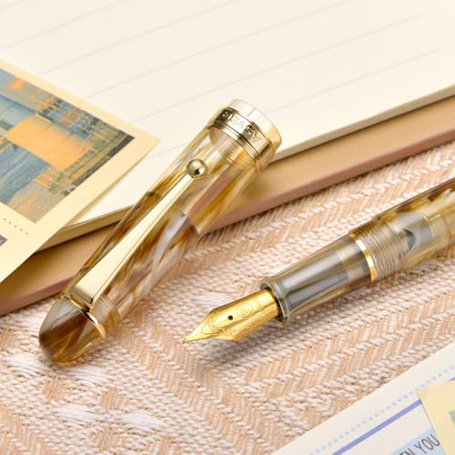 Asvine V126 Vacuum Filling Fountain Pen Brown Swirl Transparent Acrylic, Medium Nib Large-Capacity with Gift Case - Image 5