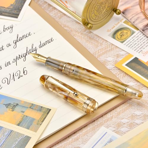 Asvine V126 Vacuum Filling Fountain Pen Brown Swirl Transparent Acrylic, Medium Nib Large-Capacity with Gift Case - Image 4