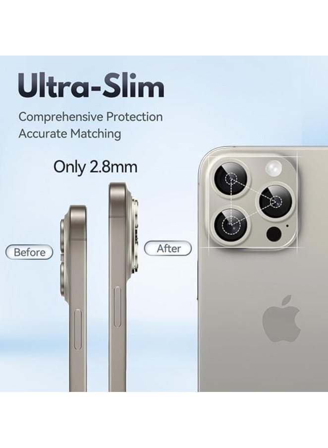 Camera Lens Protector for iPhone 16 Pro/Pro Max 6.3" & 6.9", 9H Tempered Glass with Matte Metal Ring, Full Coverage, Scratch Resistant, Shatterproof, Case Friendly (Desert Titanium)  - Image 3