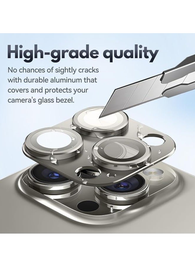 Camera Lens Protector for iPhone 16 Pro/Pro Max 6.3" & 6.9", 9H Tempered Glass with Matte Metal Ring, Full Coverage, Scratch Resistant, Shatterproof, Case Friendly (Desert Titanium)  - Image 4