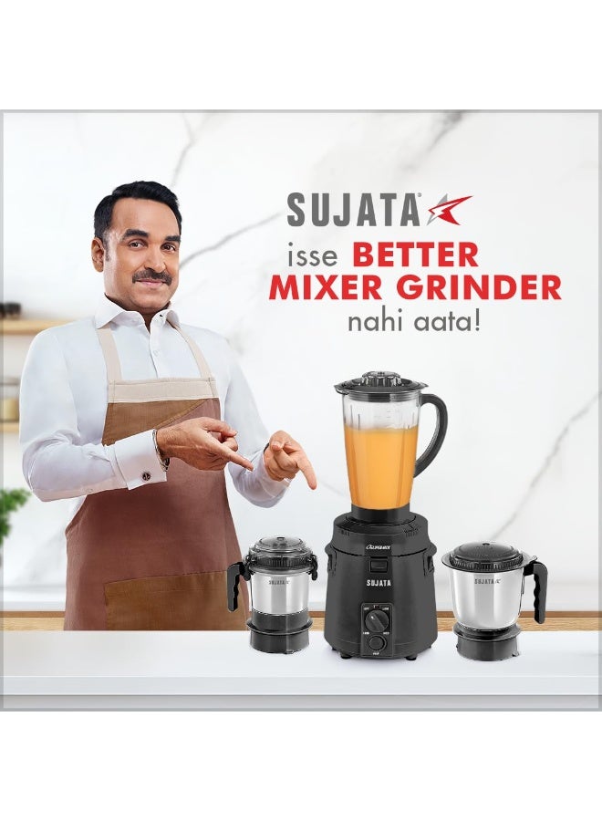 Sujata Supermix Mixer Grinder | 900 Watts Double Ball Bearing Motor | 22000 RPM | Non-Stop 90 Mins Running | 3 Jars including 1750ml Blender, 1000ml Grinder, 500ml Chutney Jar | Black - Image 4