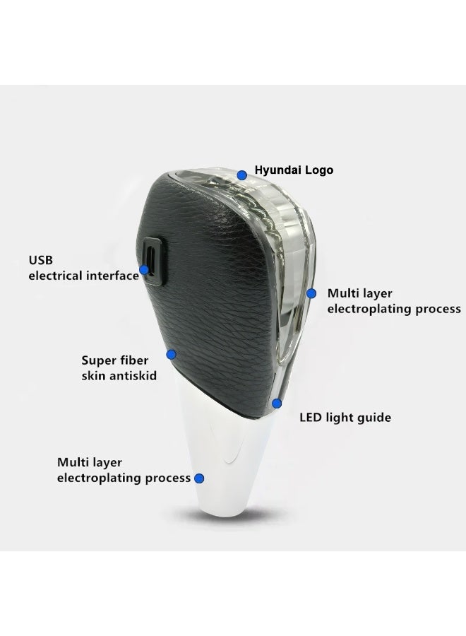 هيونداي مقبض ناقل حركة سيارة حساس للمس بإضاءة LED متدرجة الألوان بسبعة ألوان لسيارة هيونداي، يتميز بواجهة شحن USB، وجلد فائق الجودة مضاد للانزلاق، وطبقة نهائية من الطلاء الكهربائي متعدد الطبقات - Image 3