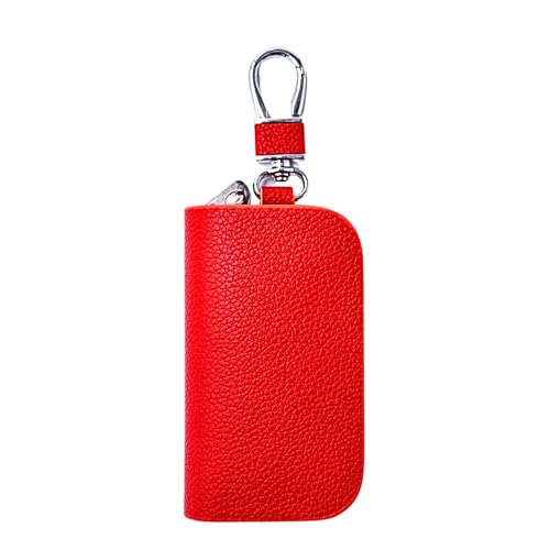 KMH Premium Leather Car Key Wallet Bag | Wallet for Key Pouch Cover Shell Case Holder, Key Zipper Fob Protector | Smart Remote Keychain Holder with Metal Hook Keyring Zipper Bag (Red) - Image 2