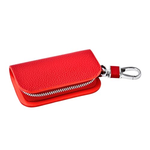 KMH Premium Leather Car Key Wallet Bag | Wallet for Key Pouch Cover Shell Case Holder, Key Zipper Fob Protector | Smart Remote Keychain Holder with Metal Hook Keyring Zipper Bag (Red) - Image 3