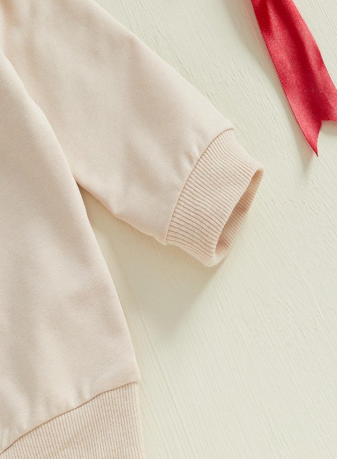 Lukivech Toddler Baby Girl Clothes Bow Emboridery Crewneck Long Sleeve Sweatshirt and Pants Set 2Pcs Fall Winter Outfit (Apricot, 3-4T) - Image 5