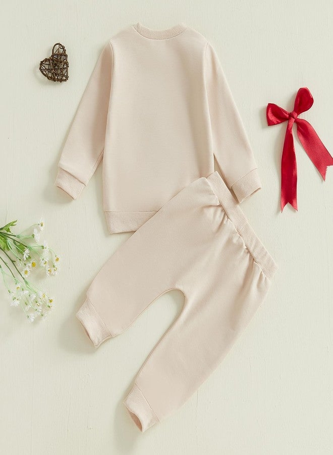 Lukivech Toddler Baby Girl Clothes Bow Emboridery Crewneck Long Sleeve Sweatshirt and Pants Set 2Pcs Fall Winter Outfit (Apricot, 3-4T) - Image 3