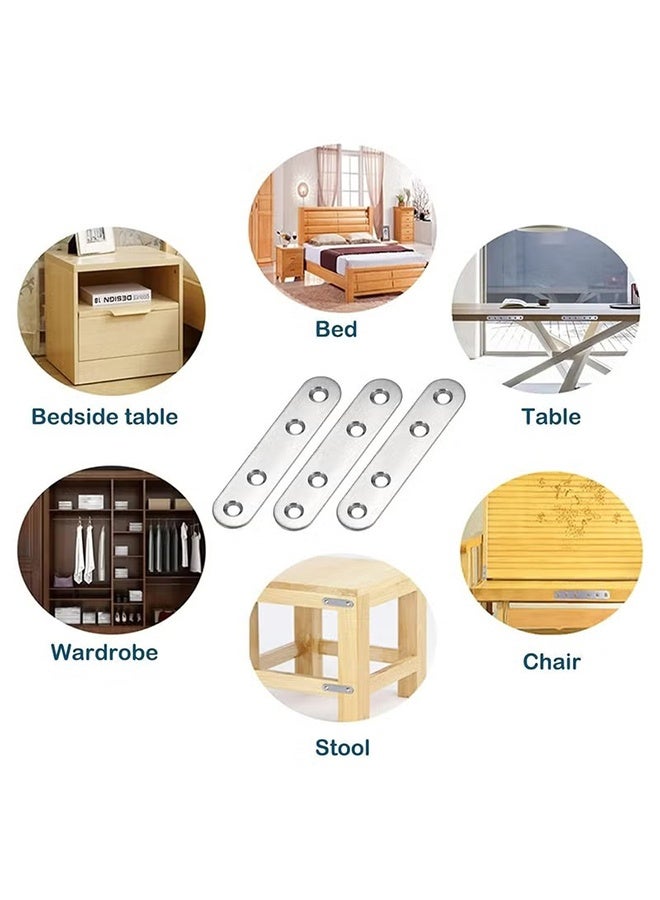 HY Stainless Steel Corner Brace, 10 Pcs Stainless Steel Straight Brace Brackets, Corner Fixing Joining Plates for Furniture Repair with 40 Screws - Image 4