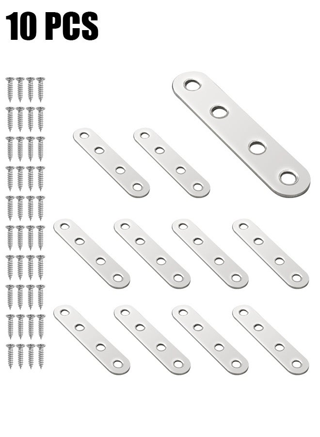 HY Stainless Steel Corner Brace, 10 Pcs Stainless Steel Straight Brace Brackets, Corner Fixing Joining Plates for Furniture Repair with 40 Screws - Image 1