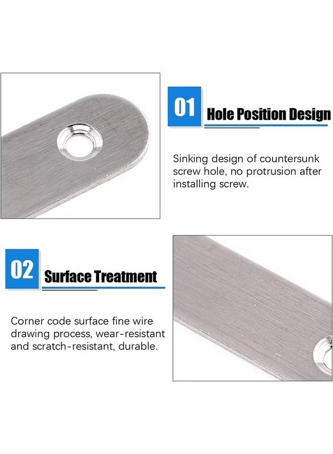 HY Stainless Steel Corner Brace, 10 Pcs Stainless Steel Straight Brace Brackets, Corner Fixing Joining Plates for Furniture Repair with 40 Screws - Image 2