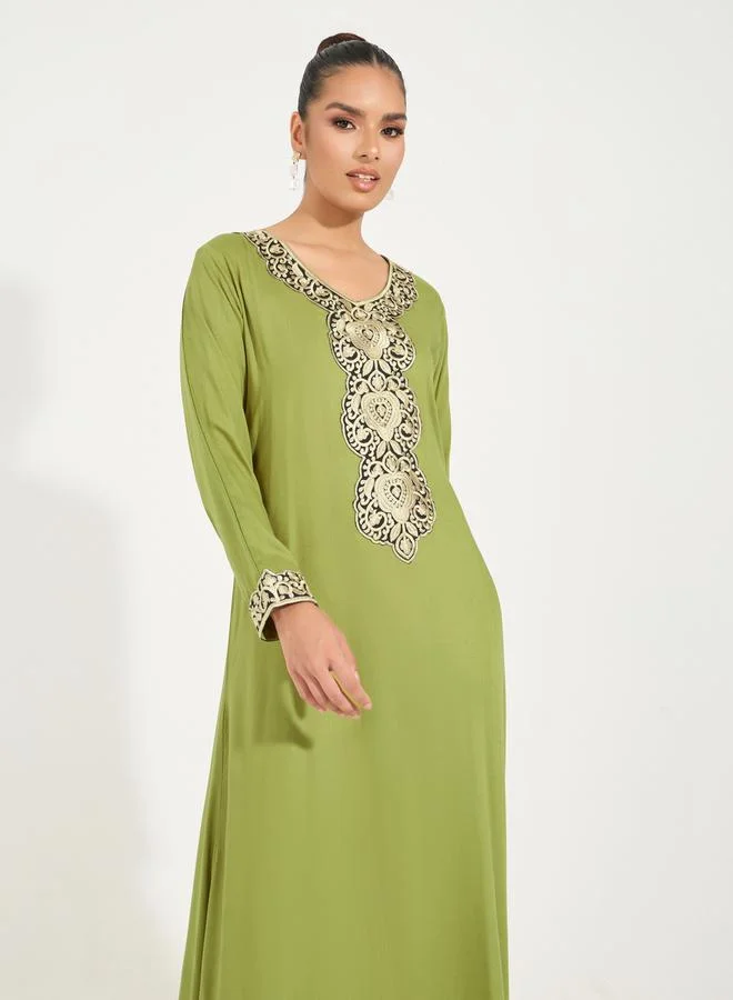 Styli Embroidered V Neck Jalabiya