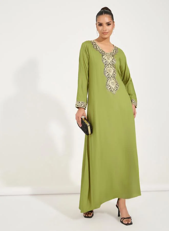 Styli Embroidered V Neck Jalabiya