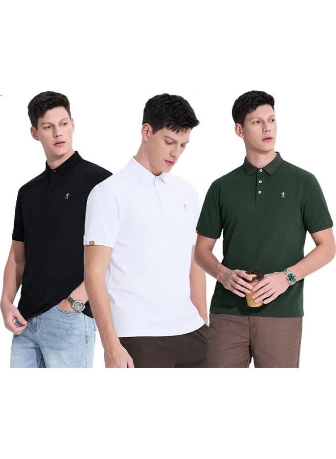 Dancing Wolves 【Pure Cotton & Moisture Wicking】Summer Skin-Friendly Comfortable Short Sleeve Men'S Polo Shirt 001 Black 175 - Image 3