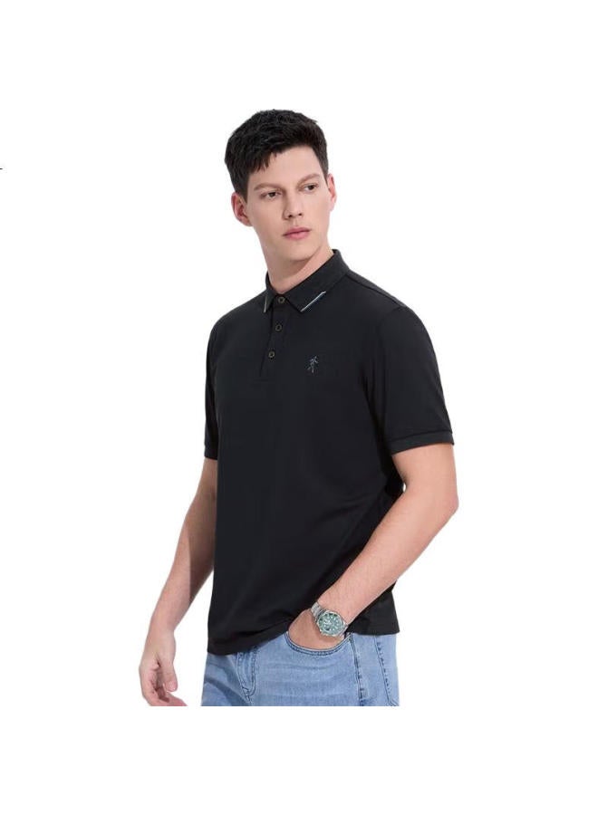 Dancing Wolves 【Pure Cotton & Moisture Wicking】Summer Skin-Friendly Comfortable Short Sleeve Men'S Polo Shirt 001 Black 175 - Image 2