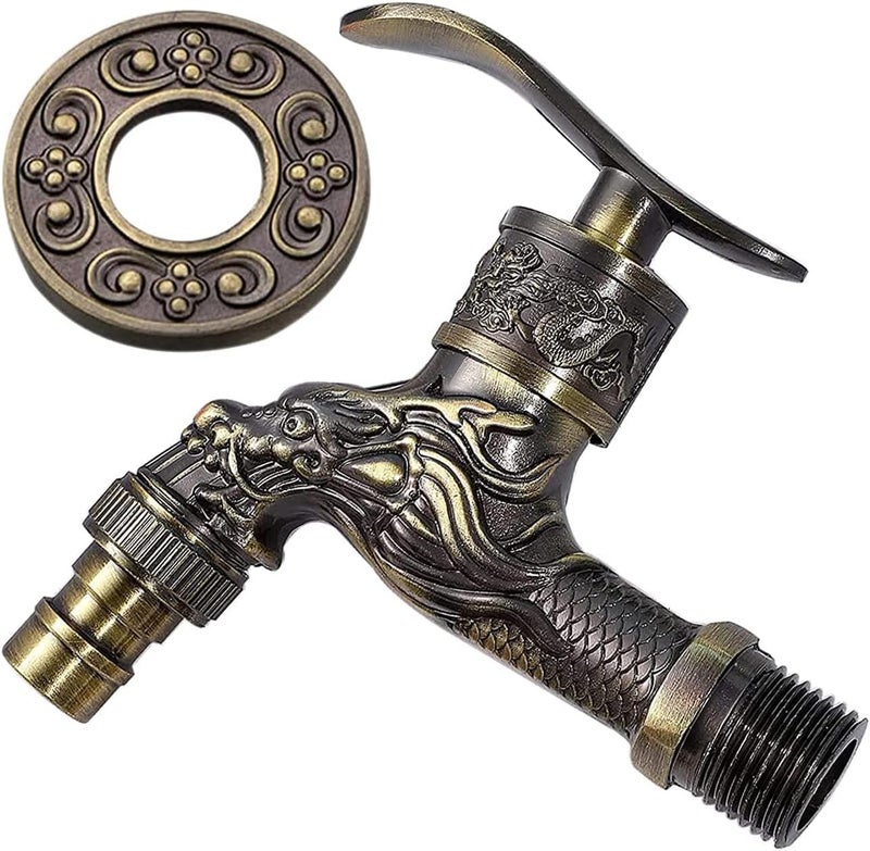 MAKINGTEC Wall Mount Faucet, Vintage Brass Outdoor Tap, Antique Garden Tap Kit, Zinc Alloy Basin Tap Faucet for Home, Kitchen, Bathroom, Outdoor, Garden (1/2") - Image 1