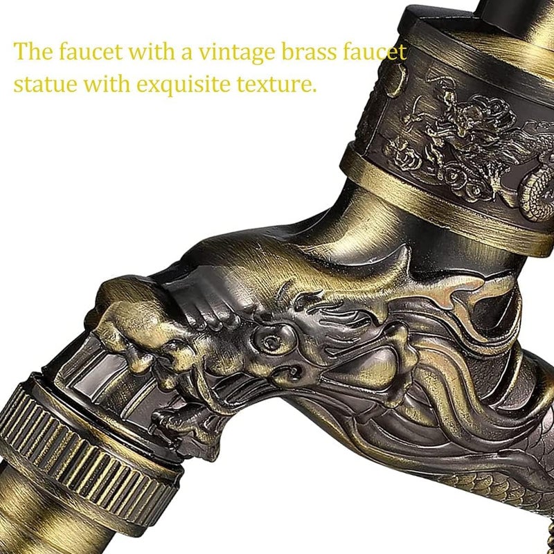 MAKINGTEC Wall Mount Faucet, Vintage Brass Outdoor Tap, Antique Garden Tap Kit, Zinc Alloy Basin Tap Faucet for Home, Kitchen, Bathroom, Outdoor, Garden (1/2") - Image 3