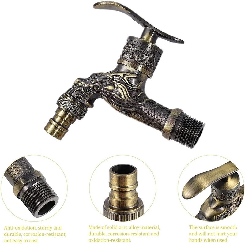 MAKINGTEC Wall Mount Faucet, Vintage Brass Outdoor Tap, Antique Garden Tap Kit, Zinc Alloy Basin Tap Faucet for Home, Kitchen, Bathroom, Outdoor, Garden (1/2") - Image 2