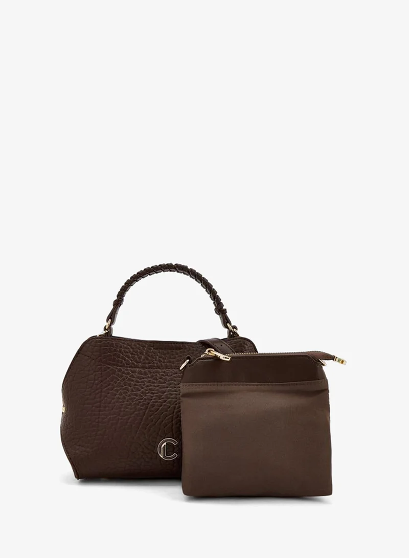 Le Confort BROWN Textured Crossbody Bag With Braided Top Handle for Women | Best Price UAE