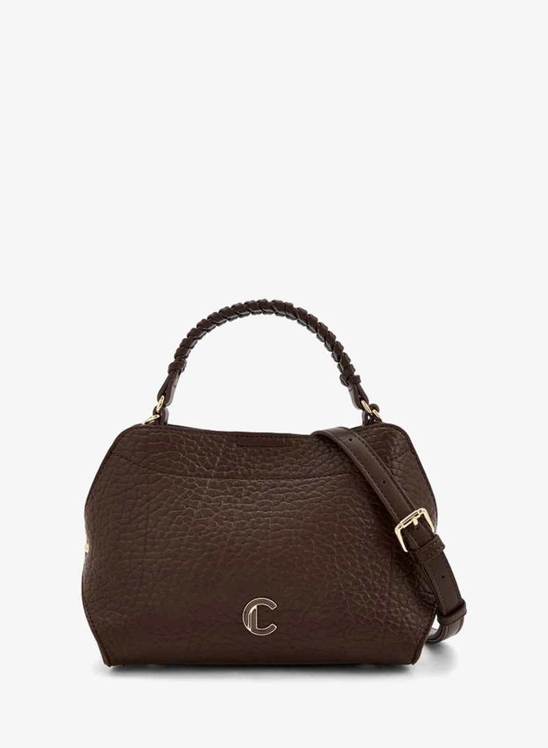 Textured Crossbody Bag With Braided Top Handle