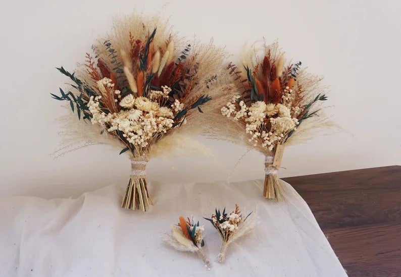 Bluejw Nature Real Dried Flowers Bouquet - Mini Pampas Grass, Reed, Rabbit Tail & Wheat Mix for Wedding Home Decor - Image 2