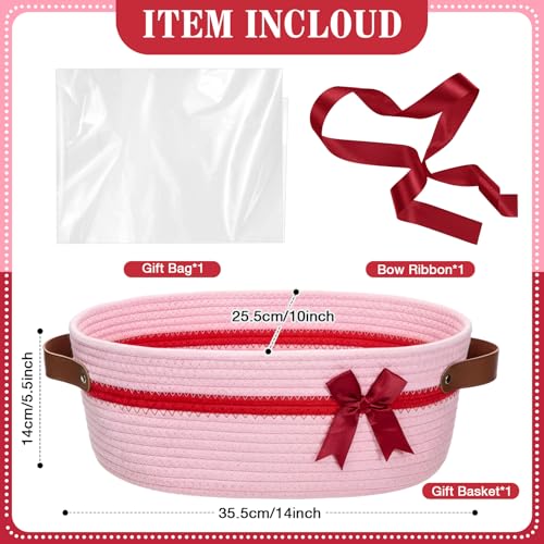 Colingmill 2026 Graduation Large Woven Basket for Gifts Empty Set with Gift Bags and Ribbon Gift Baskets and Wrapping Set Storage 14x 10x 55 Decorative Box for Class of 2026 GraduationLight Pink - Image 3