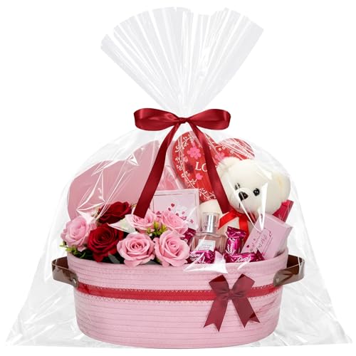 Colingmill 2026 Graduation Large Woven Basket for Gifts Empty Set with Gift Bags and Ribbon Gift Baskets and Wrapping Set Storage 14x 10x 55 Decorative Box for Class of 2026 GraduationLight Pink - Image 1