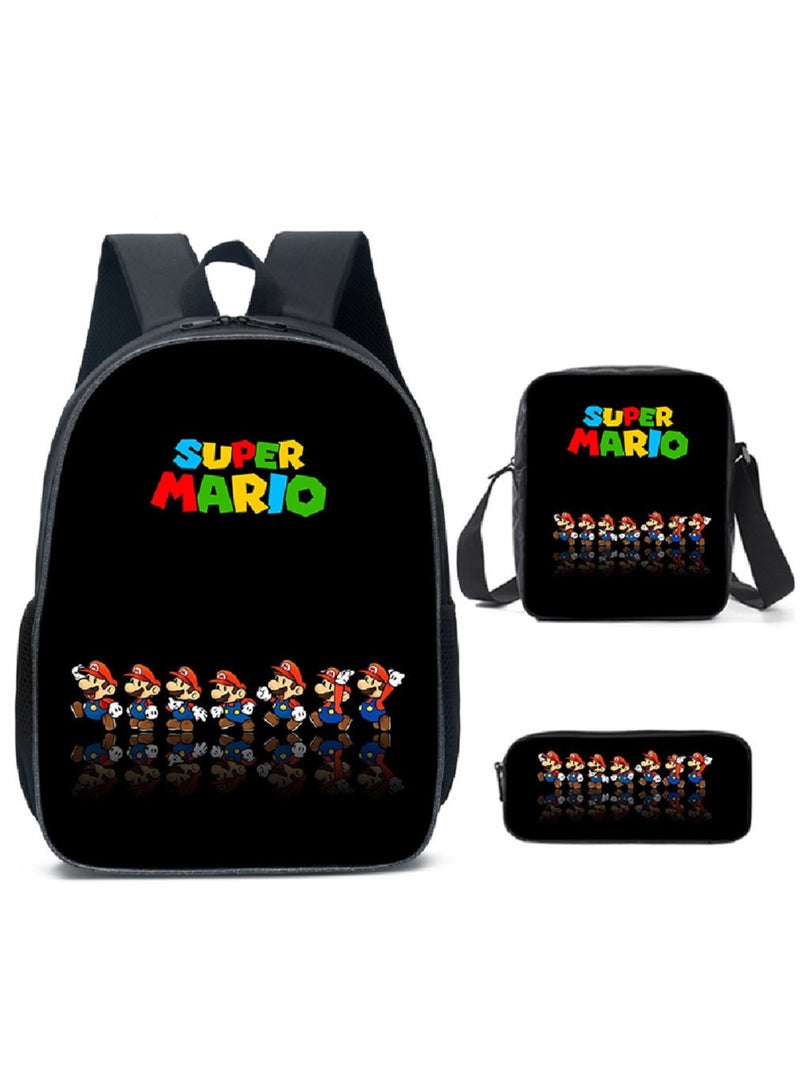 Mario cartoon backpack, primary and secondary school student backpack, large capacity backpack, three piece set, single shoulder bag, pencil case, unisex - Image 1