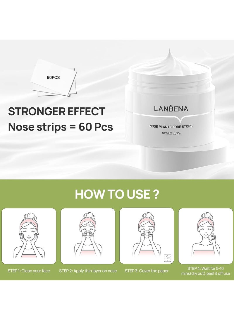 LANBENA Blackhead Remover for Face, 60 Pieces Pore Strips, Nose Plant Strips for Blackheads(1.05 Ounce) 30g - Image 4
