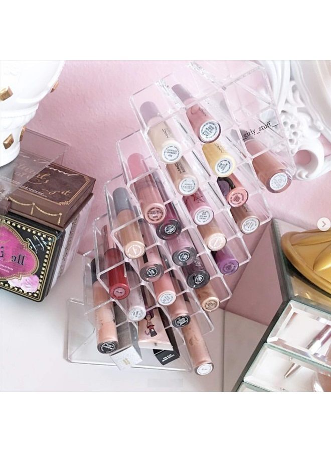 BY ALEGORY byAlegory Acrylic Lip Gloss Makeup Tower Stand Organizer | 28 Space Cosmetic Storage Designed To Stand, Lay Flat & Stack (CLEAR) - Image 5