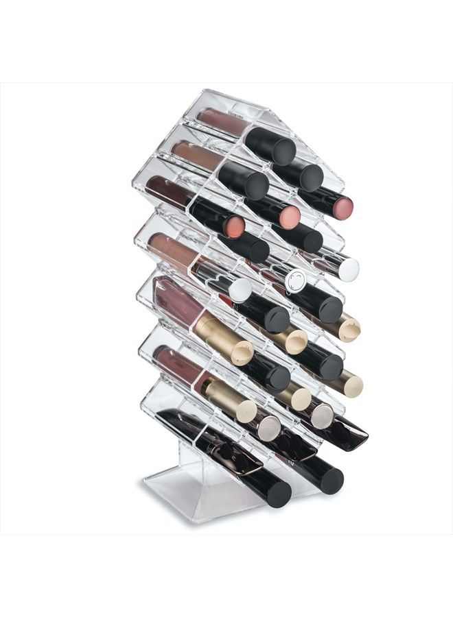 BY ALEGORY byAlegory Acrylic Lip Gloss Makeup Tower Stand Organizer | 28 Space Cosmetic Storage Designed To Stand, Lay Flat & Stack (CLEAR) - Image 2
