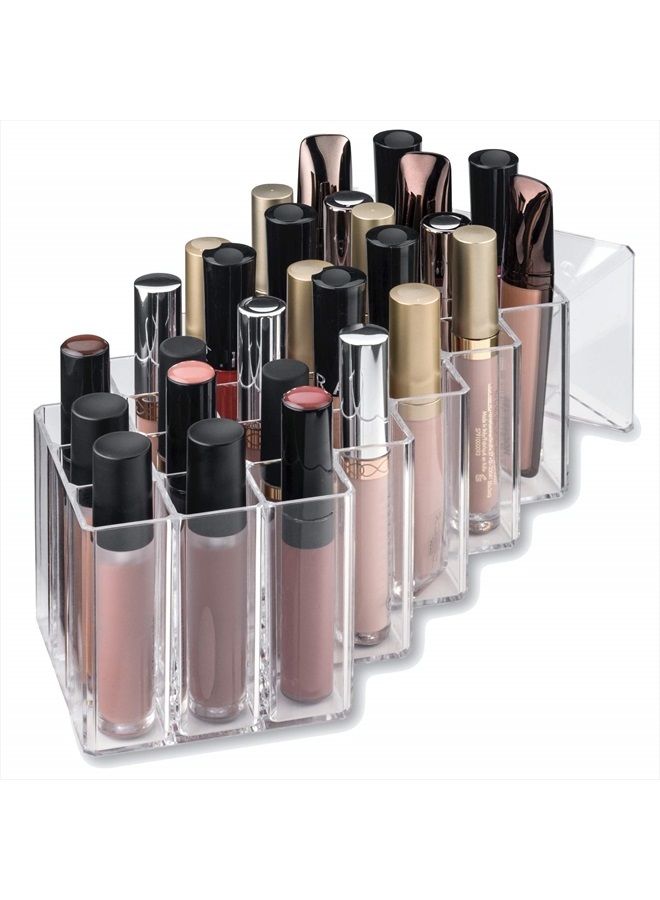 BY ALEGORY byAlegory Acrylic Lip Gloss Makeup Tower Stand Organizer | 28 Space Cosmetic Storage Designed To Stand, Lay Flat & Stack (CLEAR) - Image 3
