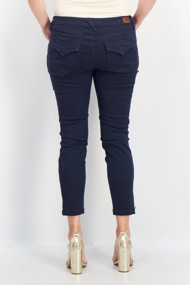 joie Women Skinny Fit Cargo Pocket Stretchable Pants, Dark Navy - Image 3