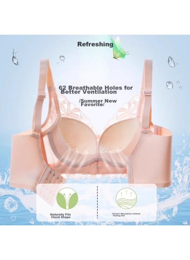 LANG SHA Langsha Women's Bra, Minimizing For Large Wireless, Anti-sagging, Breathable For Summer, Perforated Cups Lace, Adjustable Bra - Image 3