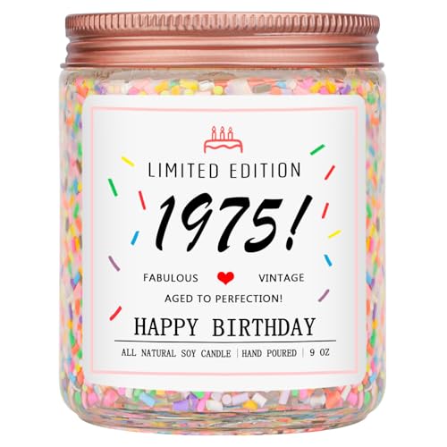 Homsolver 50th Birthday Gifts for Her Women, Happy 1975 50th Birthday Candle Gifts Ideas-Limited Edition 1975 Handmade Candles (Vanilla Birthday Cake Scent with Sprinkles) - Image 1