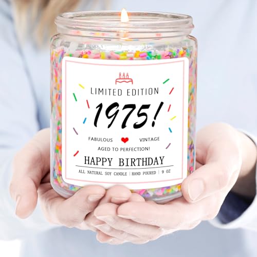 Homsolver 50th Birthday Gifts for Her Women, Happy 1975 50th Birthday Candle Gifts Ideas-Limited Edition 1975 Handmade Candles (Vanilla Birthday Cake Scent with Sprinkles) - Image 5