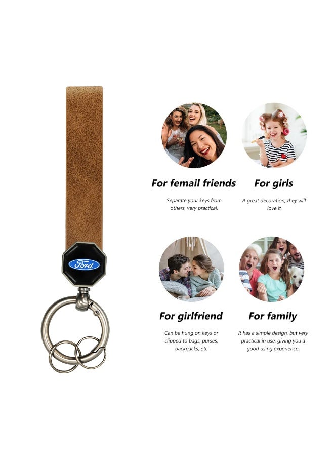 FORD Leather Keychain with 360° Rotation, Premium Brown Soft Leather Strap, Metal Key Ring for Car, Bike & Home Keys, Double Screw Fixing, Portable Spring Ring, Stylish Durable Key Holder Gift for Men, 12.5*1.5cm - Image 3