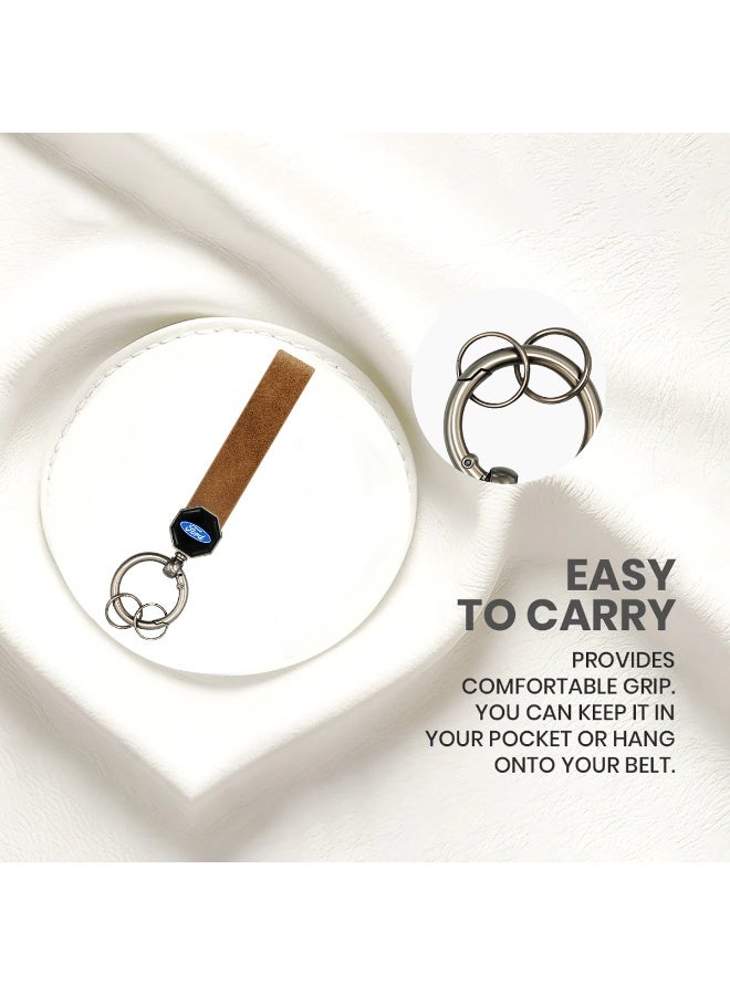 FORD Leather Keychain with 360° Rotation, Premium Brown Soft Leather Strap, Metal Key Ring for Car, Bike & Home Keys, Double Screw Fixing, Portable Spring Ring, Stylish Durable Key Holder Gift for Men, 12.5*1.5cm - Image 5