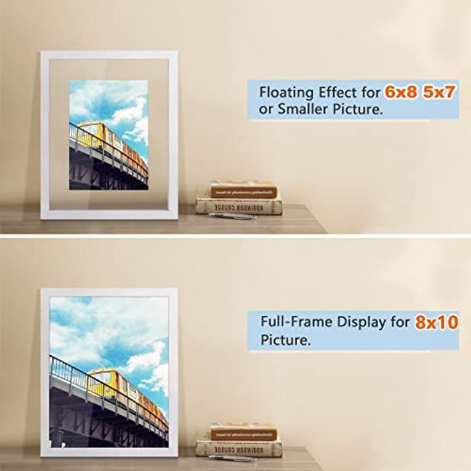 DLQuarts 8x10 Floating Photo Picture Frame, Floating Display for 6x8, 5x7, 3.5x5 or Full Display 8x10 Photos, Solid Wood, 2 Pack, Chalk White - Image 2