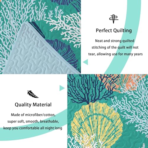 Tritard 3 Piece Coastal Quilt Sets King Size - Reversible Microfiber Quilts with 2 Shams Soft Lightweight Beach Bedding Nautical Bedspread Coverlet Summer Comforter Set for All Season, 106''x96'', C3 - Image 4