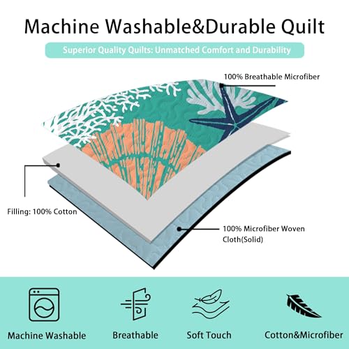 Tritard 3 Piece Coastal Quilt Sets King Size - Reversible Microfiber Quilts with 2 Shams Soft Lightweight Beach Bedding Nautical Bedspread Coverlet Summer Comforter Set for All Season, 106''x96'', C3 - Image 5